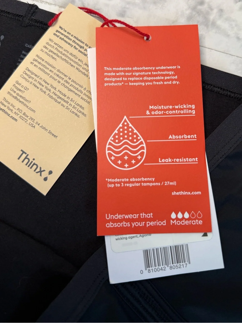 Thinx, Sportslip period panties sleek black Sport label,ideal active use size 4X